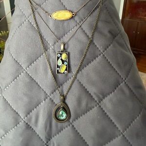 Boho Silver-tone Necklace Set (bundle of 3) with Blue, Yellow and Green Stones